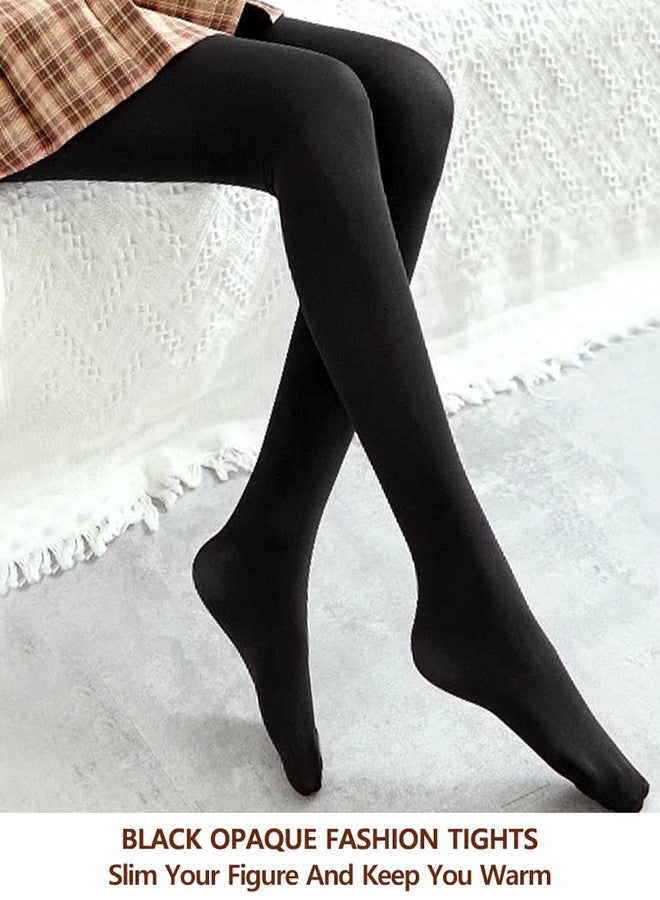 VERO MONTE 2 Pairs Fleece Lined Warm Opaque Tights For Women (BLACK + NUDE) - Image 4